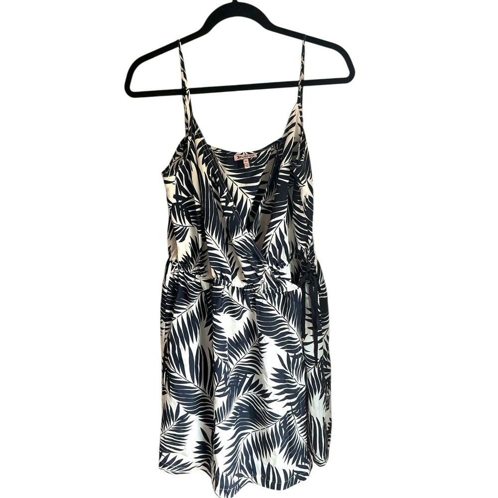 Juicy Couture Silk Wrap Mini Tank Dress Sz XL Floral Tropical Leaf Blue White